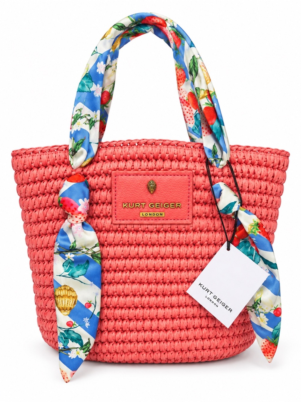 Kurt Geiger London Small Scarf Raffia Tote • NEW WITH TAGS